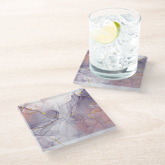 Dessous-de-verre En Verre Marbre violet et or (Incliné)