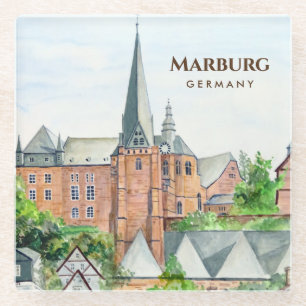 Dessous-de-verre En Verre Marburg Altstadt Allemagne Peinture Townscape