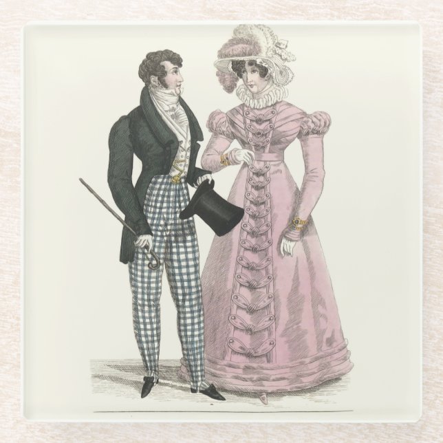 Dessous-de-verre En Verre Mariage antique homme femme mode 1823 (Devant)