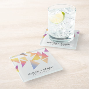 Dessous-de-verre En Verre Mariage blanc Confetti multicolore Pastel