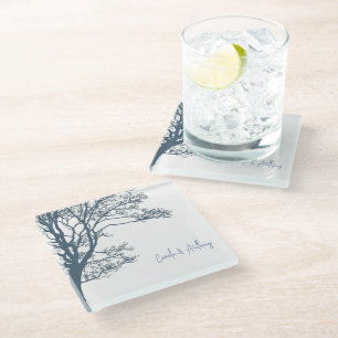 Dessous-de-verre En Verre Mariage Boho d'arbre simple bleu