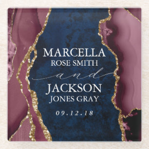 Dessous-de-verre En Verre Mariage d'âge marine, bourgogne et or