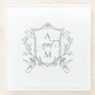 Dessous-de-verre En Verre Mariage de crête Vintage Sage Green