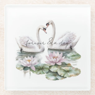 Dessous-de-verre En Verre Mariage de cygnes floraux de lotus rose romantique