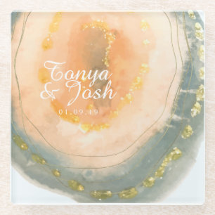 Dessous-de-verre En Verre Mariage de l'aquarelle à main de corail Geodes