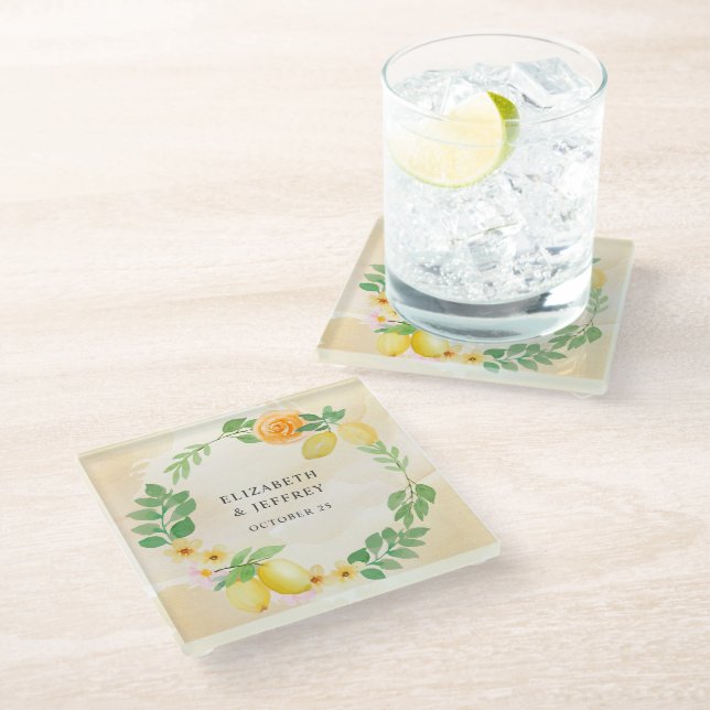 Dessous-de-verre En Verre Mariage d'été Rustique Citrus Boho (Incliné)