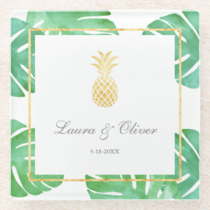 Dessous-de-verre En Verre Mariage d'or d'ananas tropical