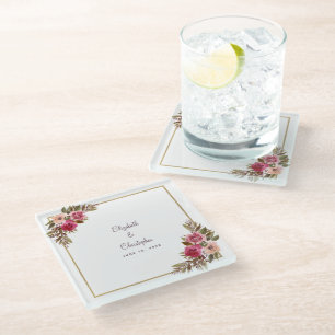 Dessous-de-verre En Verre Mariage élégant Mariés Chic Floral Cassis