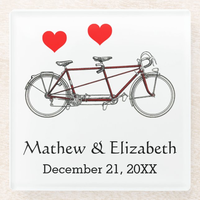 Dessous-de-verre En Verre Mariage fait sur commande de bicyclette tandem (Devant)