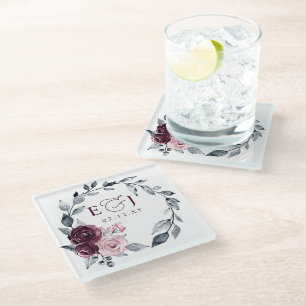 Dessous-de-verre En Verre Mariage Floral Élégant Moderne Botanique Bordeaux