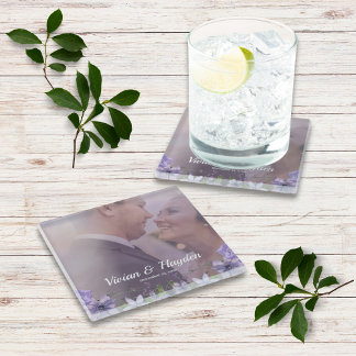Dessous-de-verre En Verre Mariage Floral pourpre doux