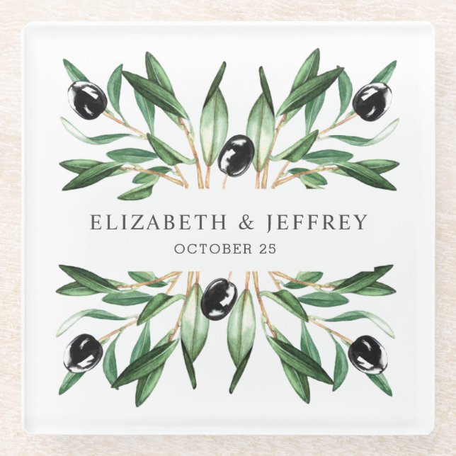 Dessous-de-verre En Verre Mariage Géométrique Moderne Rustique Branches d'Ol (Devant)