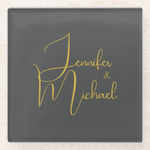 Dessous-de-verre En Verre Mariage Moderne Minimaliste Plain Calligraphie Nom