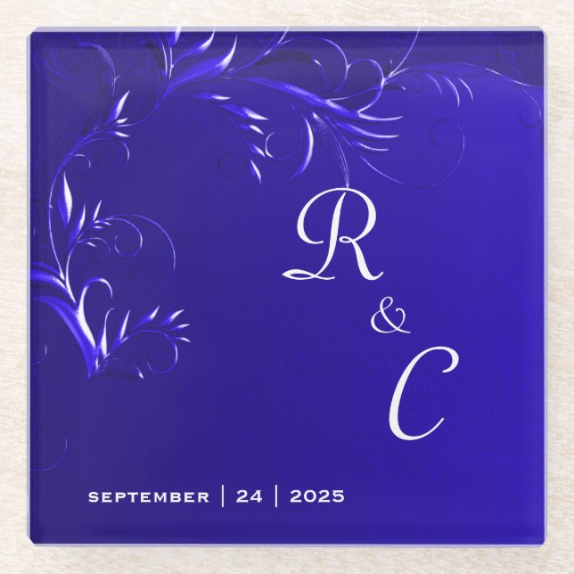 Dessous-de-verre En Verre Mariage royal bleu (Devant)