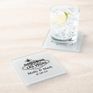 Dessous-de-verre En Verre Marié à Las Vegas Mariage personnalisé Favor