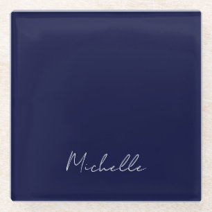 Dessous-de-verre En Verre Marine Bleu Couleur Plaque Moderne Nom Propre Call