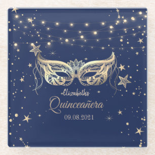 Dessous-de-verre En Verre Masquerade, Marine Bleu Stars Quinceañera