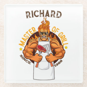 Dessous-de-verre En Verre Master Fête des pères grill Cadeau BBQ Chef Papa