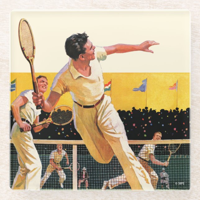 Dessous-de-verre En Verre Match de tennis double (Devant)