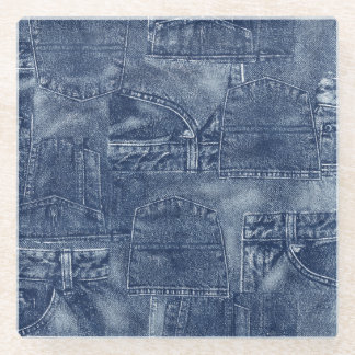 Dessous-de-verre En Verre Matériau Denim dans un motif de poche patchwork.