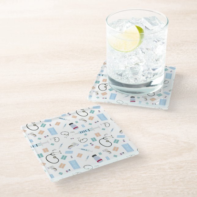 Dessous-de-verre En Verre Médecin de santé Motif Fournitures Médicales (Incliné)