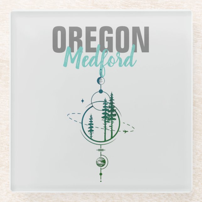 Dessous-de-verre En Verre Medford Oregon Arbres géométriques (Devant)