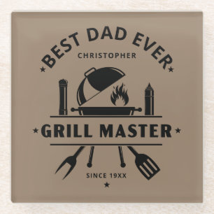 Dessous-de-verre En Verre Meilleur Papa Ever Maître du Grill Brun & Noir