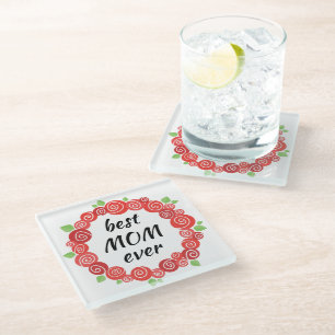 Dessous-de-verre En Verre Meilleure maman jamais roses rouges wath printemps