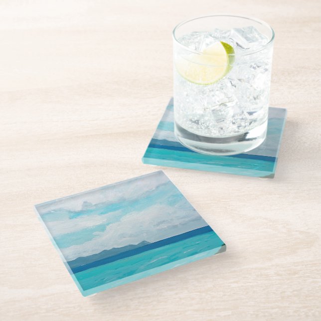 Dessous-de-verre En Verre Mer turquoise et ciel nuageux | Italie, Sicile (Incliné)