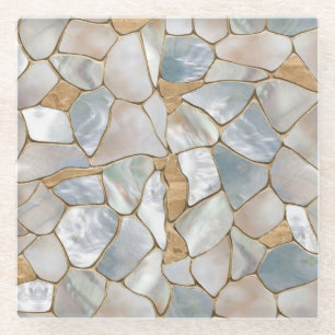 Dessous-de-verre En Verre Mère de perle et de cellules d'or abstrait