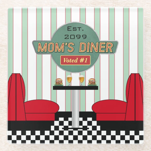 Dessous-de-verre En Verre Mère Retro Diner avec Burgers & Bière (Devant)