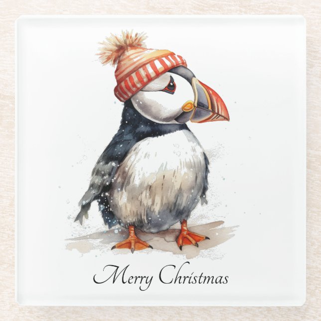 Dessous-de-verre En Verre Merry Puffin, personnalisé (Devant)