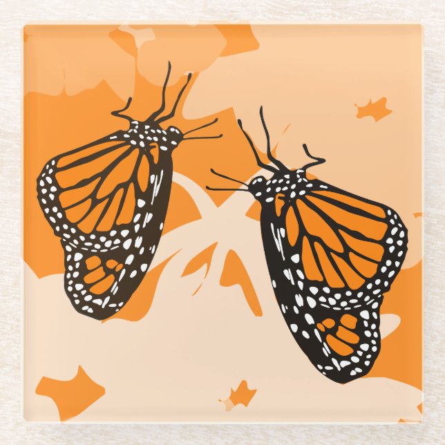 Dessous-de-verre En Verre Mignonne Papillons Monarque Orange Nommés (Devant)