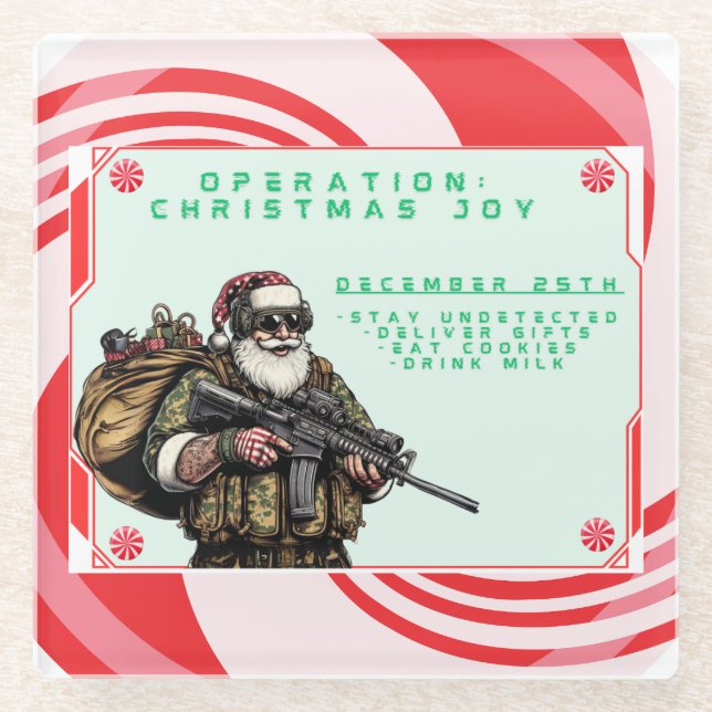 Dessous-de-verre En Verre Militaire amusant/Père Noël de Noël (Devant)