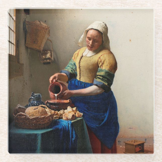 Dessous-de-verre En Verre Milkmaid Kitchen Maid par Johannes Vermeer (Devant)