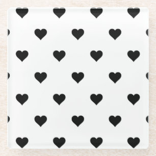 Dessous-de-verre En Verre Minimaliste Coeur noir et blanc Romantique