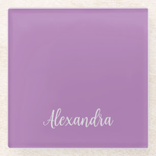 Dessous-de-verre En Verre Minimaliste Plaque Ajouter Nom Lavender Calligraph