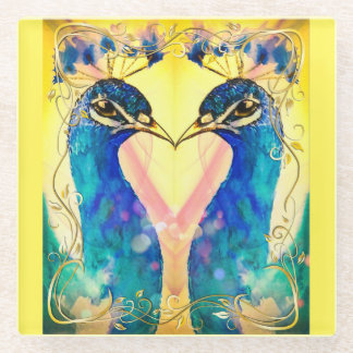 Dessous-de-verre En Verre Mirror Image Peacock Coaster