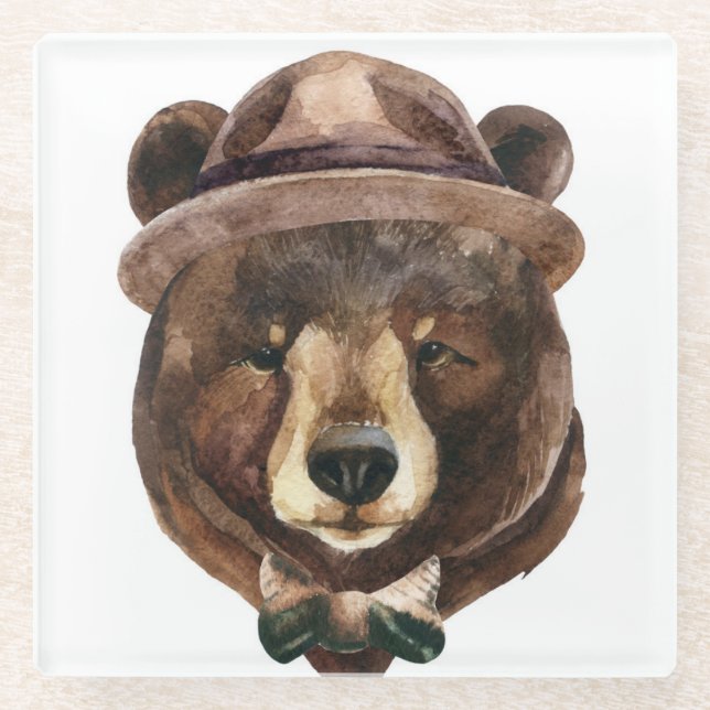 Dessous-de-verre En Verre Mode d'ours d'aquarelle (Devant)
