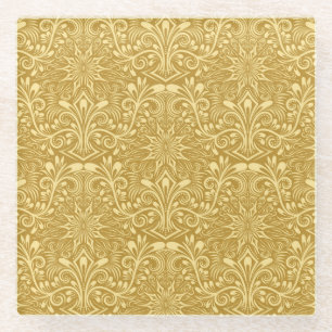 Dessous-de-verre En Verre Modèle Floral Baroque Damas d'or