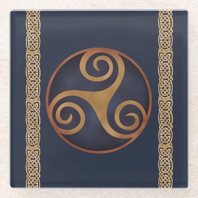 Dessous-de-verre En Verre Modèle personnalisé Celtic Triskelion (bleu) (Devant)