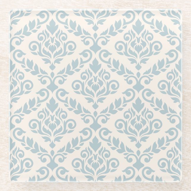 Dessous-de-verre En Verre Modèle Prima Damask bleu sur crème (Devant)