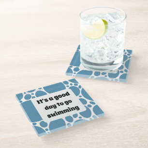 Dessous-de-verre En Verre Modèle texte et motif bleu