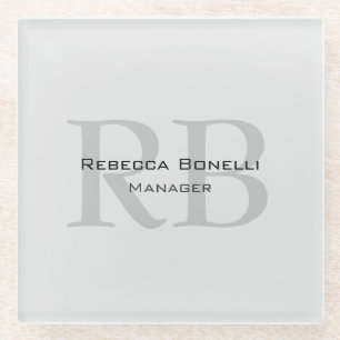 Dessous-de-verre En Verre Modern Grey Monogram Manager Ajouter un nom Initia