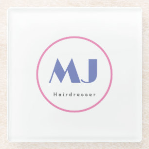 Dessous-de-verre En Verre Moderne et élégant Monogramme Bleu Coiffeur blanc