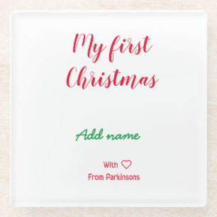 Dessous-de-verre En Verre Mon premier Noël ajouter nom de famille nom de fam