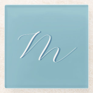 Dessous-de-verre En Verre Monogram Solide Blue Pastel Minimaliste Profession