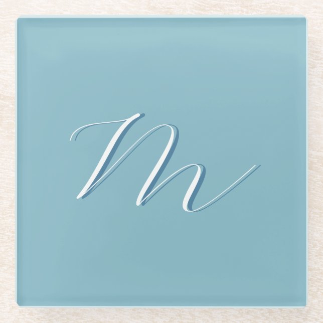 Dessous-de-verre En Verre Monogram Solide Blue Pastel Minimaliste Profession (Devant)