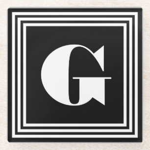 Dessous-de-verre En Verre Monogramme 3 trames en gras Noir et blanc