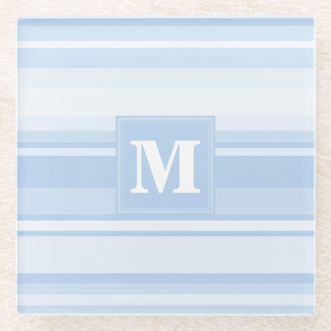 Dessous-de-verre En Verre Monogramme Bleu rayures (Devant)